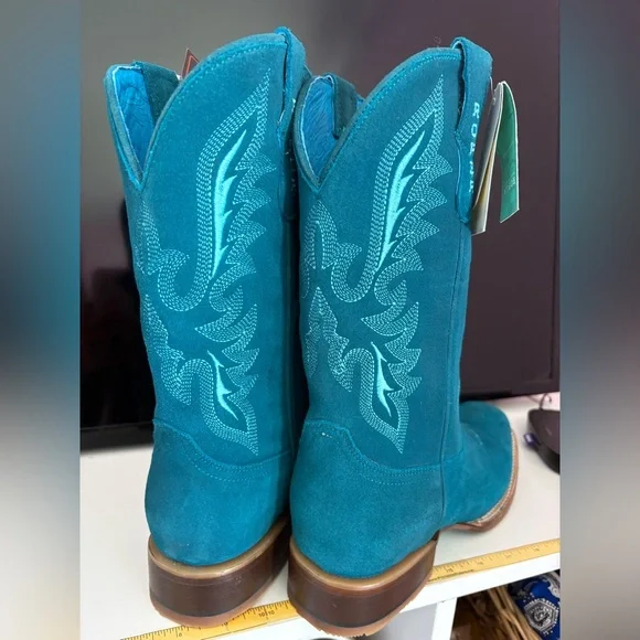 Roper Teal Suede Western Boots with Embroidery - Picture 4 of 11